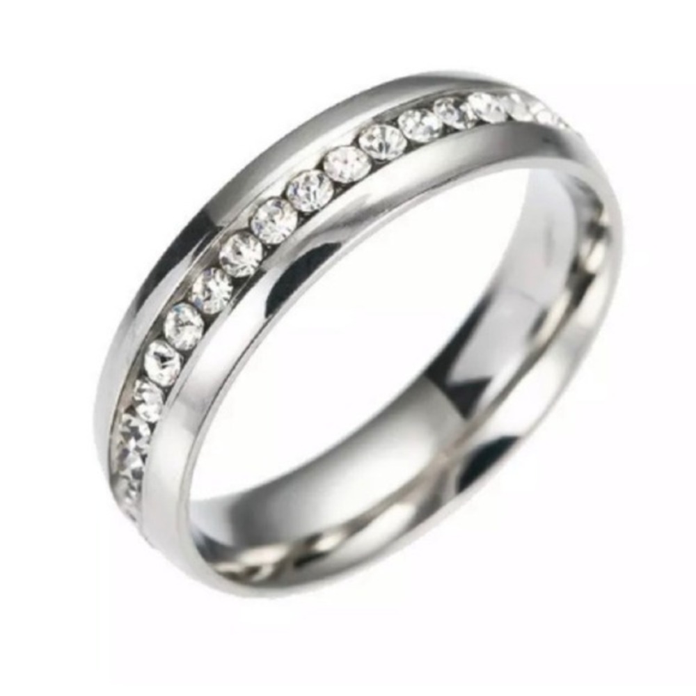 Silver Tungsten w/ Channel Set Crystals Unisex Band Ring -6mm Width -Size 9 -New - Picture 4 of 12